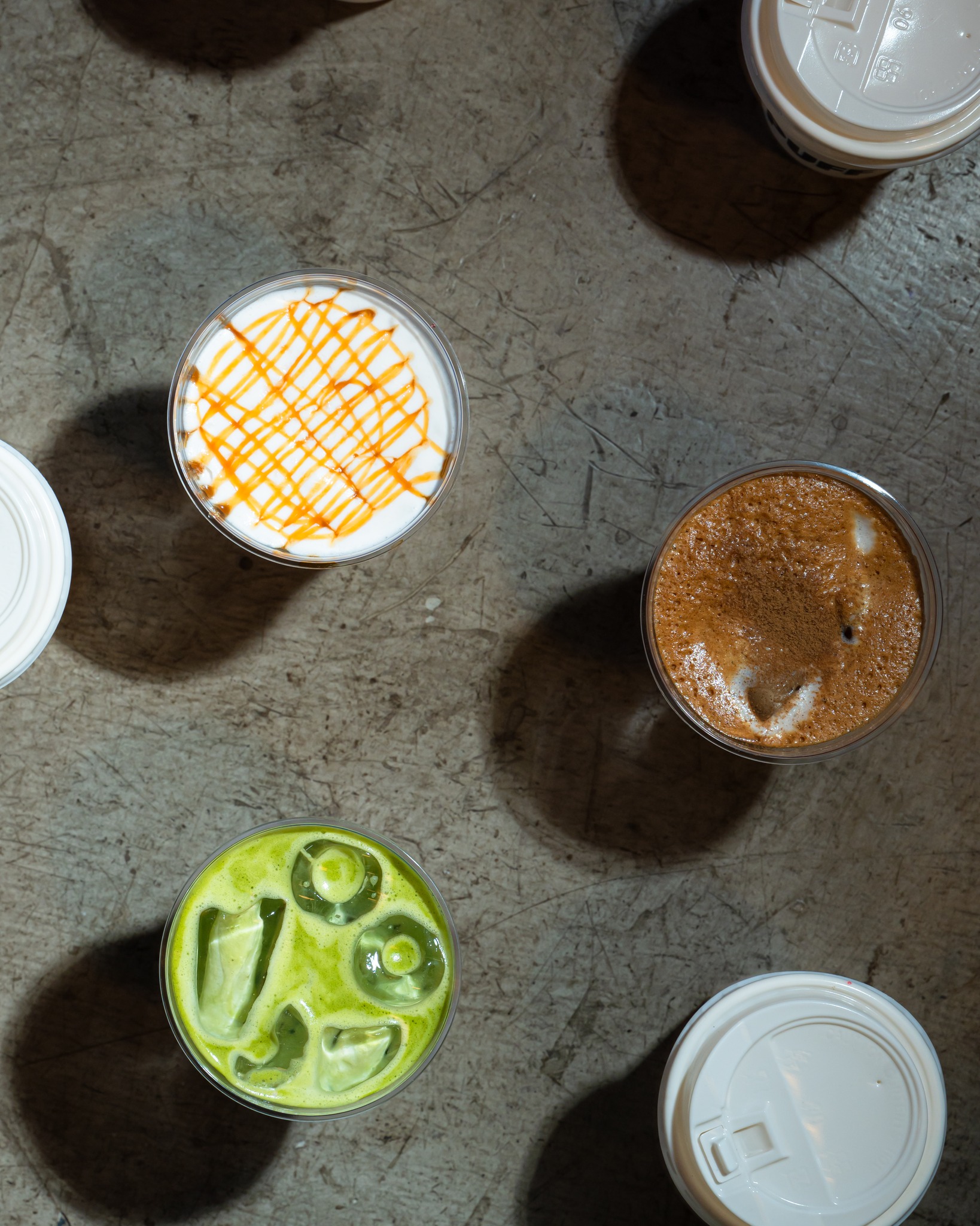 Top-down view of drinks at a PUFF event